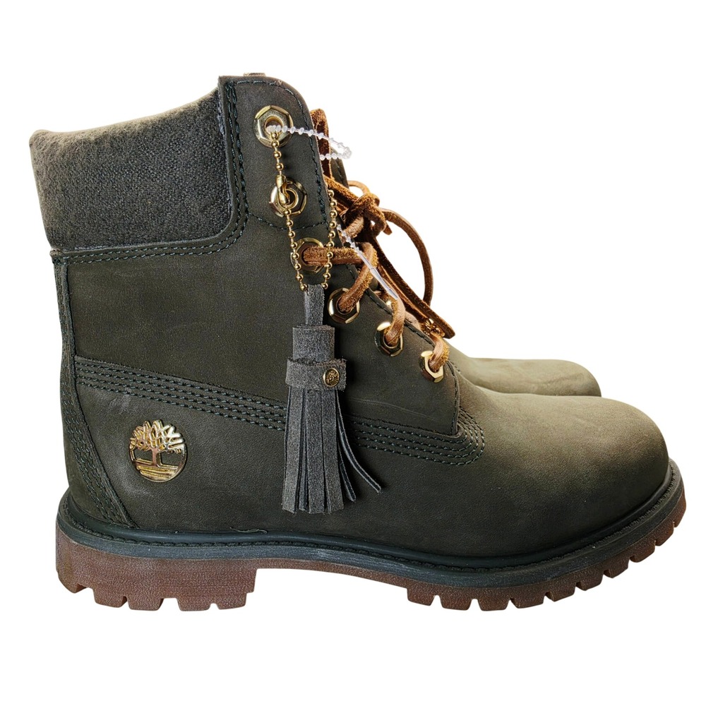 Timberland Heritage 6 Inch Waterproof Boots Green Gold Tassel A1UWQ Womens 7.5
